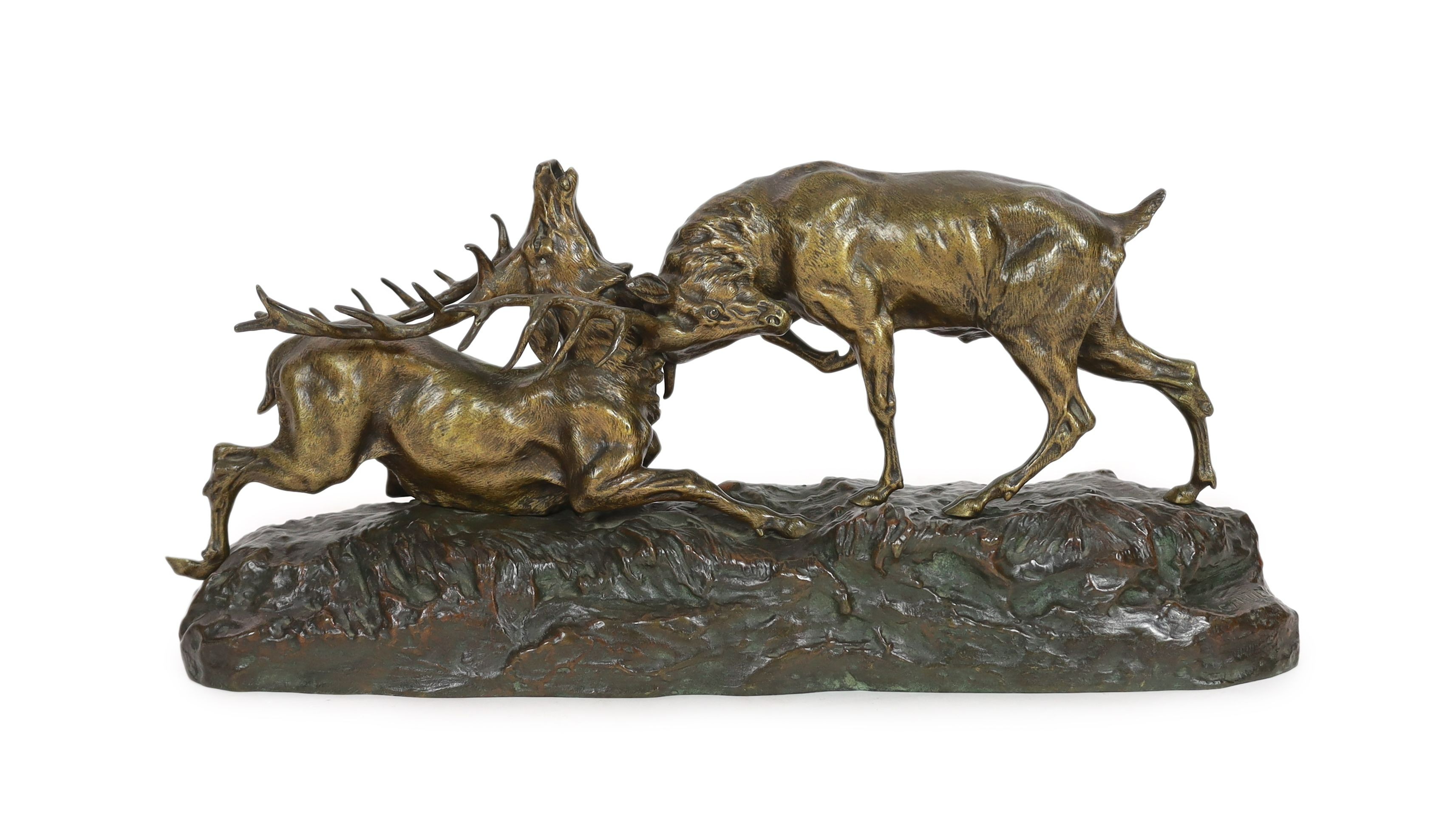 Thomas-Francois Cartier (1879-1943). A bronzed group of rutting stags, width 69cm, height 31cm